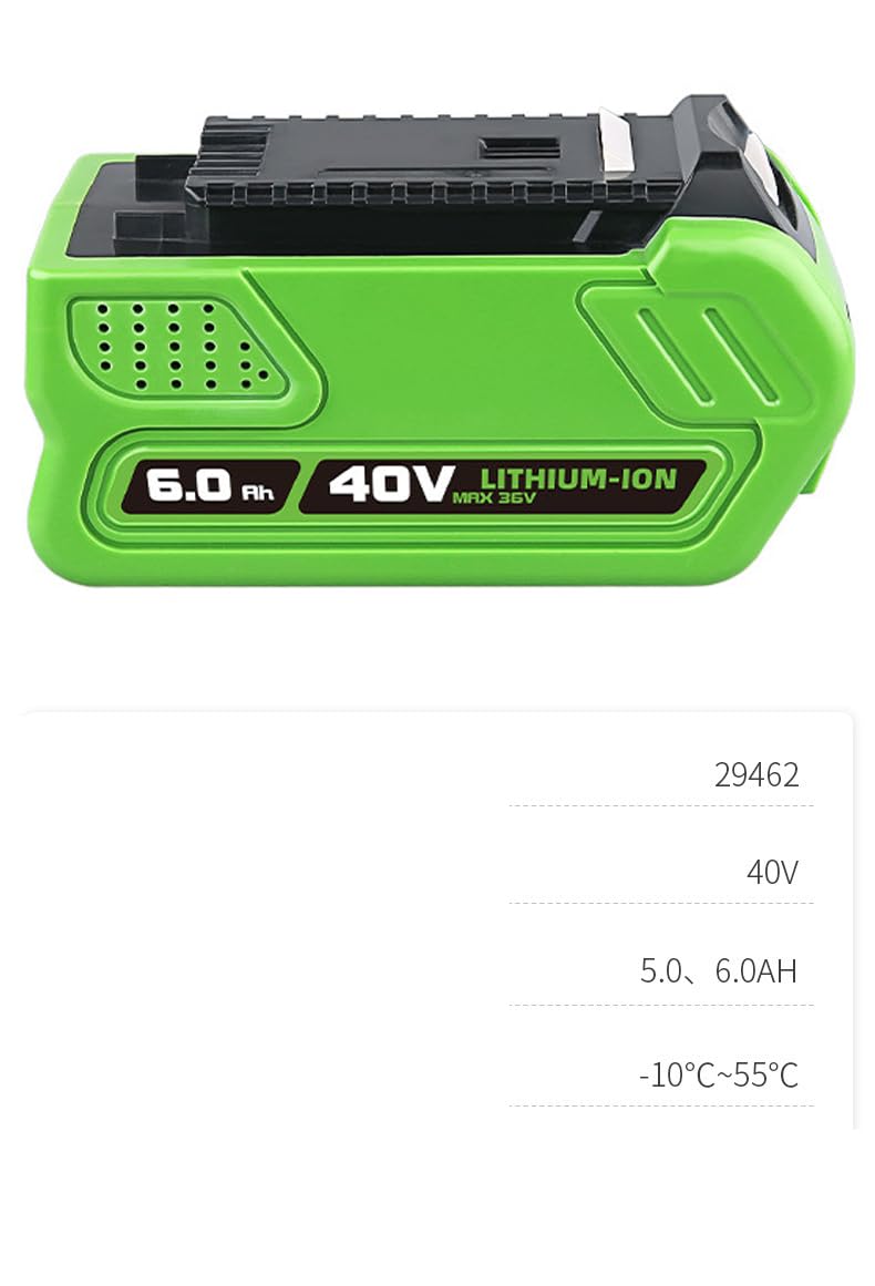 Batería de repuesto para Greenworks 40 V, para herramientas eléctricas 29462 29252 20202 22262 25312 25322 20642 22272 27062 21242, batería de iones de litio de 6.0 Ah (6000 mAh, 1 unidad)
