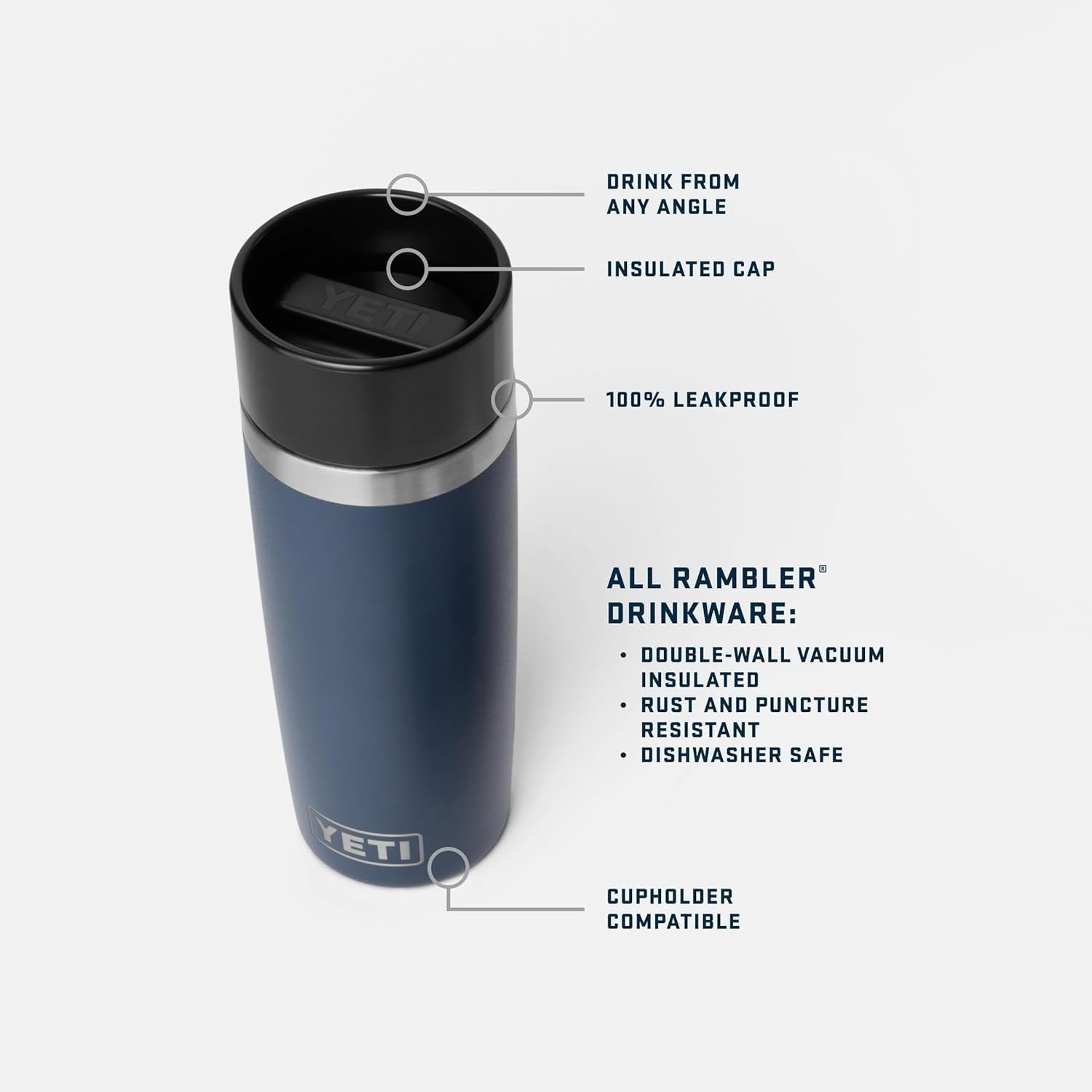 YETI Rambler Travel Bottle, Vacuum Insulated Stainless Steel Bottle with Leakproof Hotshot Commuter Cap, White, 16 oz (473 ml)