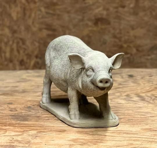 Massive Pig Statue Concrete Farm Animal Figure Large Standing Pig Figurine Garden Art