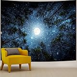 Extra Large Galaxy Forest Tapestry for Bedroom Ceiling, Big Space Night Starry Sky Blue Tapestry Aesthetic, Oversized Milky Way Moon Stars Backdrop Wall Hanging for Dorm Living Room Decor (71'X90')
