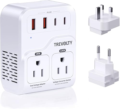 Convertidor de voltaje de 2000 W de EE. UU. a Europa para secadores de pelo, convertidor 7 en 1 de 220 V a 110 V para viajes europeos con 3 puertos