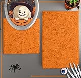 LuxUrux Bathroom Rugs Luxury Chenille 2-Piece Bath Mat Set, Soft Plush Anti-Slip Shower Rug +Toilet Mat.1'' Microfiber Shaggy Carpet, Super Absorbent Machine Washable Bath Mats (Curved Set, Orange)