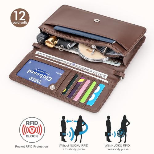 Image of nuoku Women Small Crossbody Bag Cellphone Purse Wallet with RFID Card Slots 2 Straps Wristlet