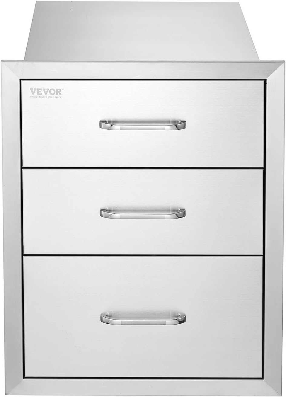 GOWE 18x20.5 Inch Outdoor Kitchen Stainless Steel Triple Access BBQ Drawers with Chrome Handle, 18 x23 x 23 Inch