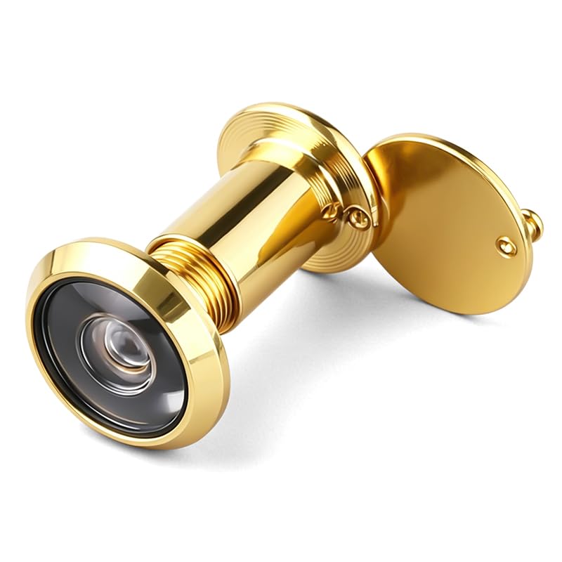 1 Pcs Door Viewer, UL Listed Fire Proof Peephole, Solid Brass 180 Degree Door Spy Hole for Front Door and Apartment, Gold Finish with Cover
