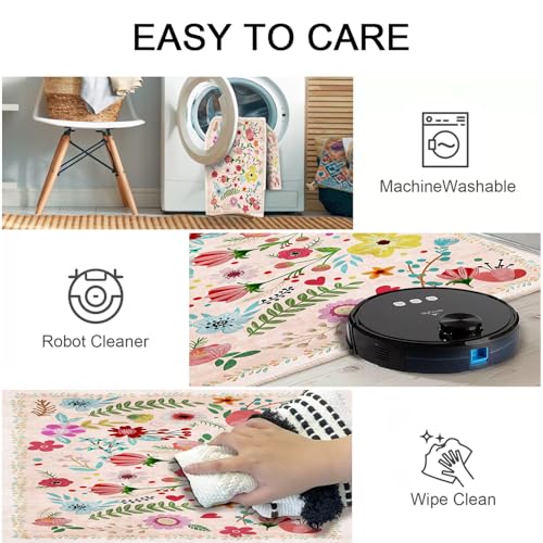 Tapete Floral Rosa 182x122 cm Lavable Antideslizante miniatura 2