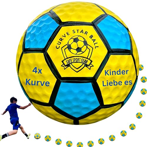 Safe Sport Gear Curve Star Fußball – Kurve Deine Schläge Wie EIN Profi mit Diesem Lustigen Kinder-Fußballgeschenk – Toller, Leichter Fußball in Größe 5 für Kinder (Gelb)