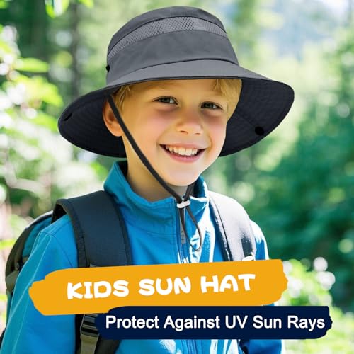 Image of Outdoor Kids Sun Hat for Boys Girls Wide Brim Mesh Bucket Hat UPF 50+ Sun Protection Breathable Summer Fishing Safari Hat