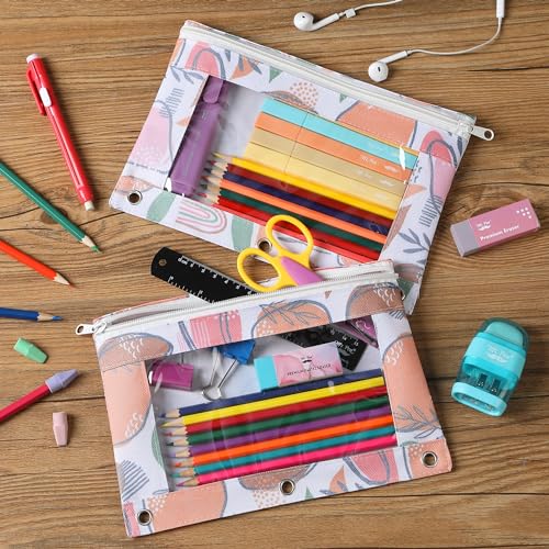 Image of Mr. Pen- Pencil Pouch for 3 Ring Binder, 2 Pack, 10 inchx6.75 inch, Smooth Zipper | Clear Window, Large Capacity Pencil Case with 3 Reinforced Grommets for School, Office, Supplies Storage | Clear Window, Large Capacity Pencil Case with 3 Reinforced Grommets for School, Office, Supplies Storage