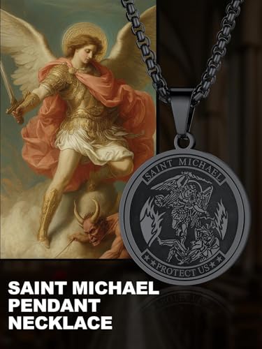 Image of U7 Saint Michael Necklace for Men,Stainless Steel /18K Gold Plated St Michael Archangel /Saint Benedict /Saint Christopher Pendant Amulet Necklace for Men Women
