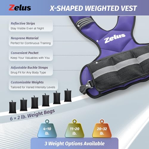 Image of ZELUS Weighted Vest for Men and Women | 4-10lb /11-20lb /20-32lb Vest with 6 Ironsand Weights for Home Workouts | Adjustable Body Weight Vest Exercise Set for Cardio and Strength Training