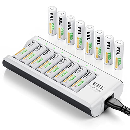 8-Slot Independent Battery Charger AA AAA for Ni-MH Ni-CD Rechargeable Batteries (2800mAh 16AA+Charger) option