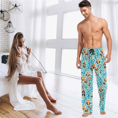 visesunny Mens Pajama Pants Funny Lovely Sea Otter Fish Sea Urchin Cotton Soft Pajama Bottoms Lounge Sleepwear3