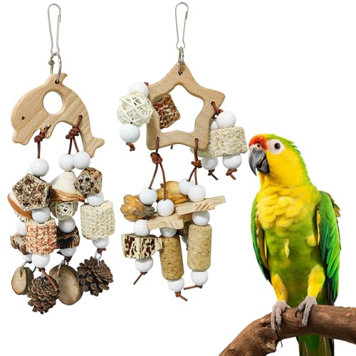 Vogelspielzeug, Vogelschreddern, Papageienkauen, Nymphensittich-Spielzeug, inklusive natürlicher Maiskolbenglocken, hängendes Futtersucherspielzeug für Sittiche, Wellensittiche, Sittiche, Finken, 2