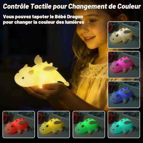 Monemey Veilleuse Bébé Dinosaure Veilleuse Enfant Rechargeable, 7 Couleurs 3 Luminosité, Bebe Maternité, Lampe de Chevet Enfant Deco Chambre Bebe – vue 4