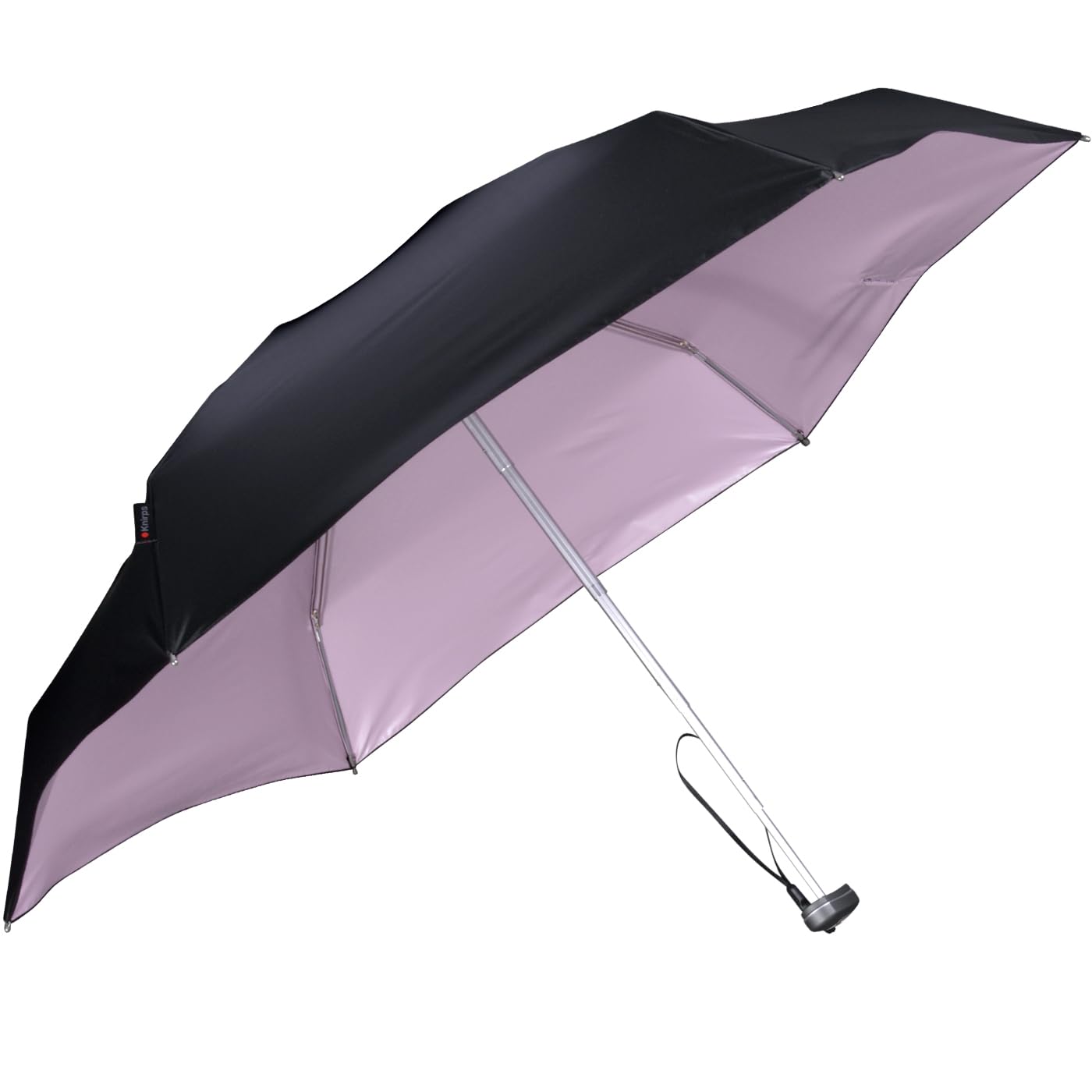 Knirps Ombrello tascabile da viaggio, Nero - rivestimento rosa - protezione UV, 93