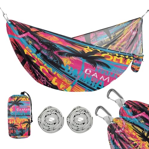 ATTX Tropical Palm Trees Camping Hammock - Lightweight & Portable Hammocks, Heavy Duty 330lbs Capacity for Indoor, Hiking, Backpacking, Travel, Backyard, Beach#496