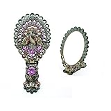 MOIOM Vintage Foldable Peacock Spread Tail Pattern Makeup Hand/Table Mirror,Decorative Mirror (Green)