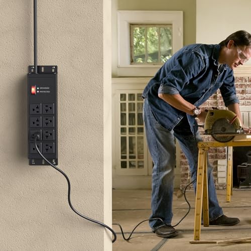 JUNNUJ Heavy Duty Surge Protector, 12 Gauge Extension Cord, Black, 15 FT by JUNNUJ - Used condition - Image 6