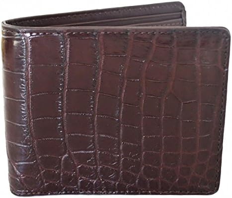Authentic M Crocodile Skin Men's Bifold Belly Leather Wallet Dark Brown