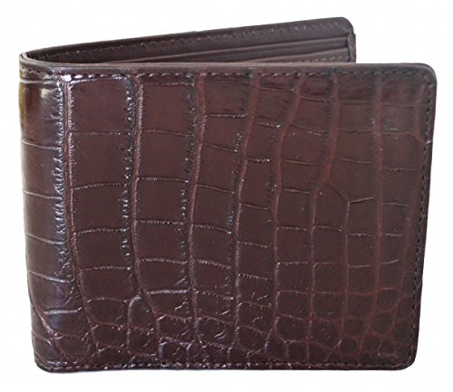 Authentic M Crocodile Skin Men's Bifold Belly Leather Wallet Dark Brown #TOP2