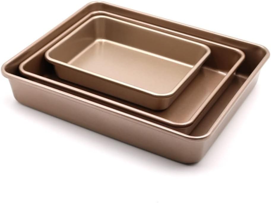 Bakeware Rectangular Carbon Steel Cake Baking Tray Non-Stick DIY Pastry Deep Bread Dish Non-Stick Baking Pan/5 (Color : 9 Inches Pink) (11 Inches Golden)