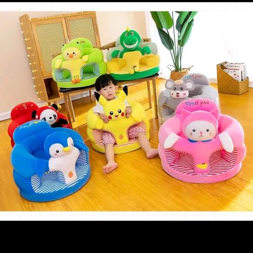 Image of Baby Sit Up Chair Cartoon Animals Plush Sofa Seat Toddler Baby Learn to Sit up Chair Sofa Washable Cover for Back Head Support Sitting Infant Seat