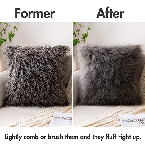 Miulee Pack Of 2 Decorative Faux Fur Throw Pillow Covers New Luxury Series Style Fluffy Pillow Case Cushion Cover For Sofa Bedroom Car 18 X 18 Grey #TOP5