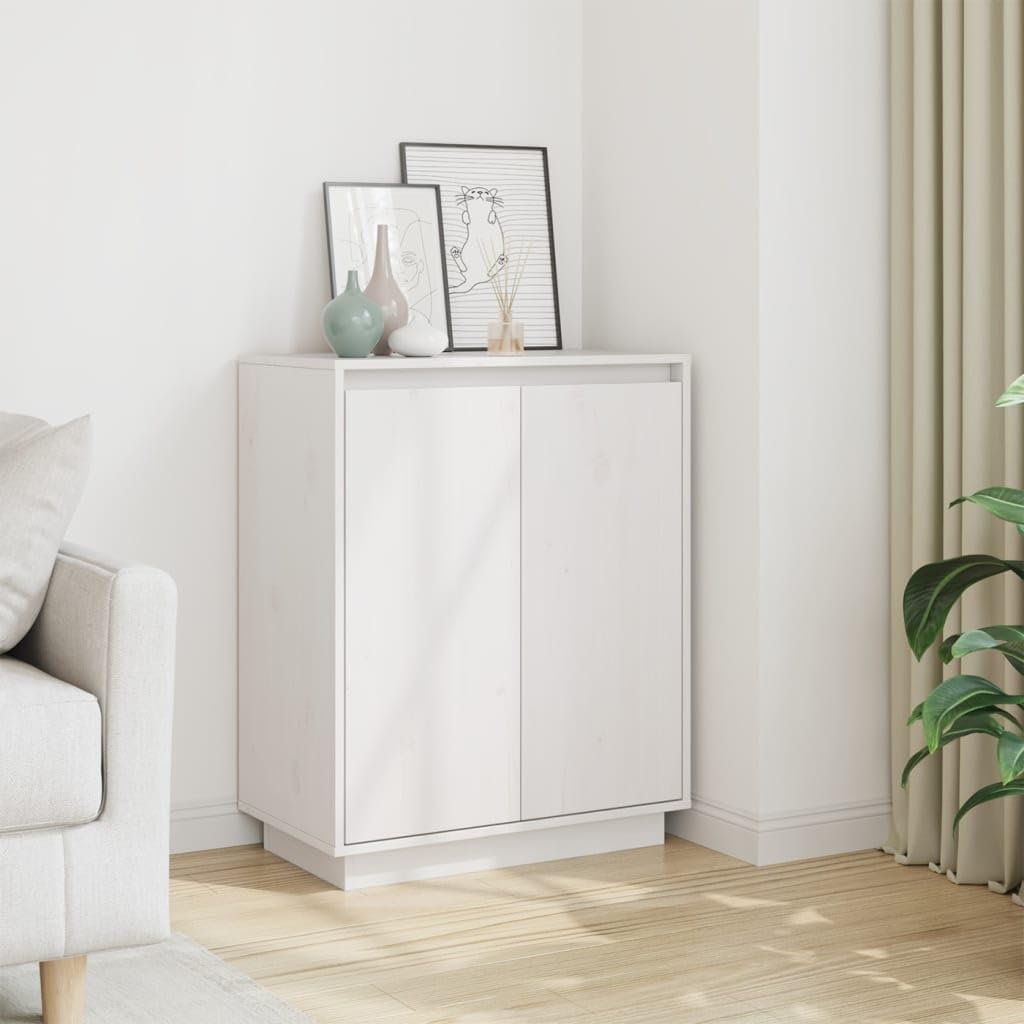 vidaXL Aparador Armario Auxiliar Lateral Alacena Sala de Estar Almacenaje Organizador Salón Dormitorio Blanco 60x34x75 cm Madera Maciza de Pino