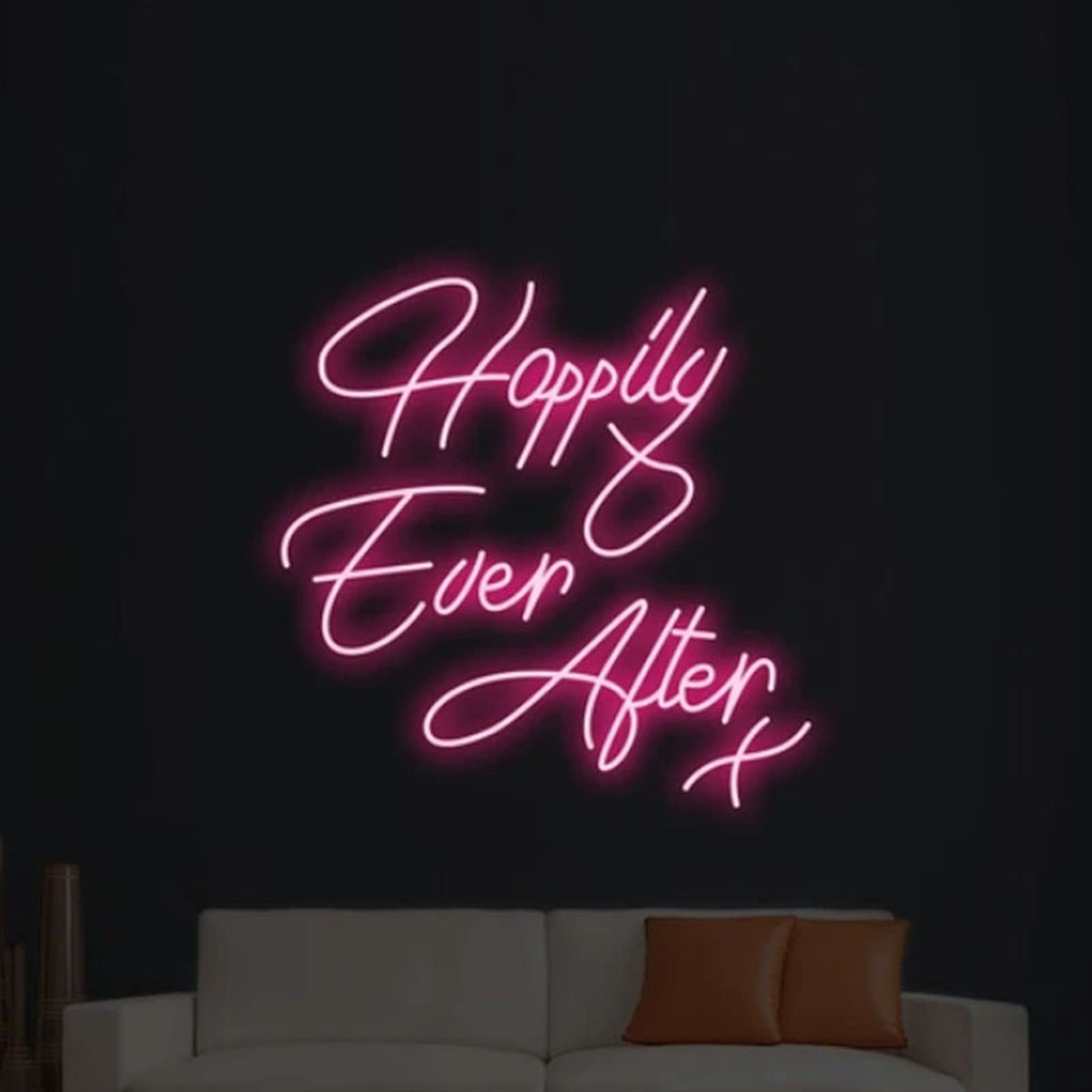 KLZUOPT LED Neon Light Sign Custom LED Neon Sign Happily Ever Neon After,Handmade Wall Hangings, Home Decor Wall Decor,Birthday Wedding Gift for Party (Color : Pink, Size : 50X41cm)