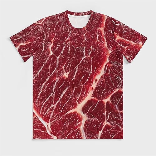 Beef Steak Texture Meat Mens T Shirt Round Neck Graphic Short Sleeve Classic Tees Tops XL2