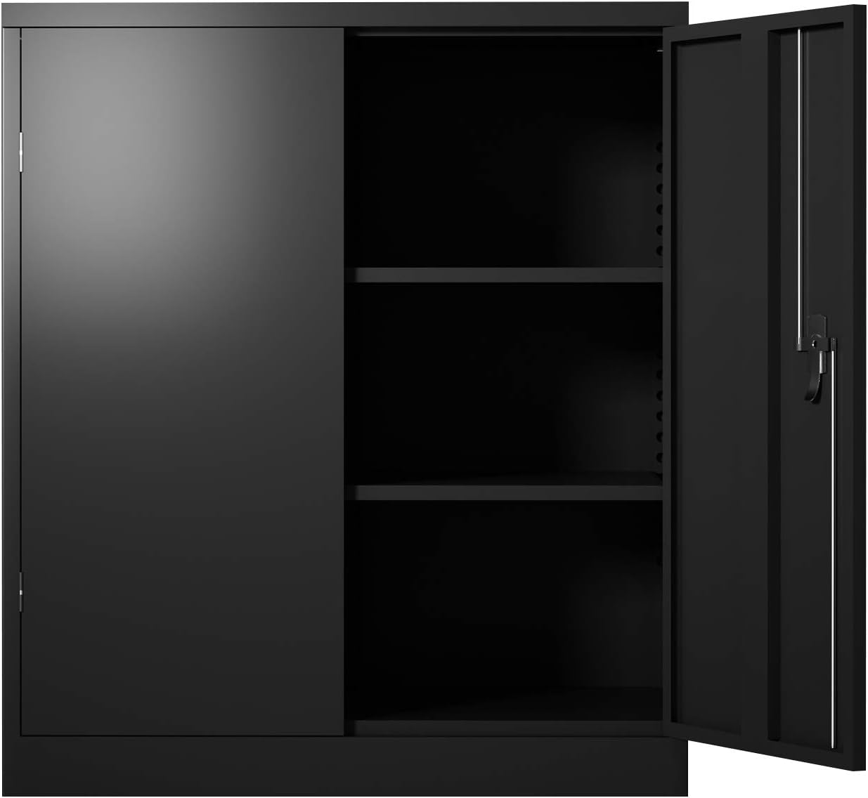 File Storage Cabinet with Lock and 2 Doors with 2 Shelves Inside, Metal Filing Cabinet for Home Office & Garage & Warehouse