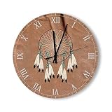 PotteLove 15 Inch Silent Vintage Wooden Round Wall Clock Non Ticking Quartz Battery Operated, Native
