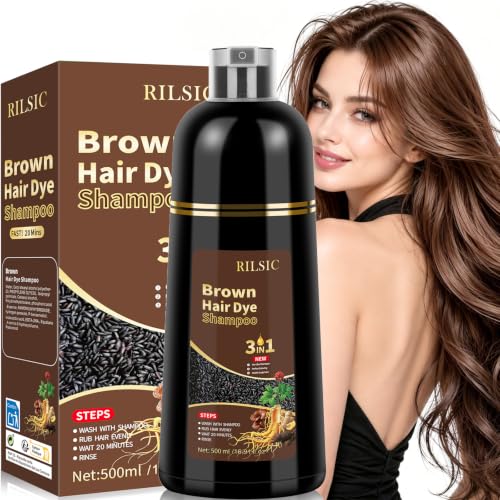 500ml Champú Color Castaño Claro，Hair Dye Shampoo para Teñir Canas Mujer Negro,Champú para Cabello Negro Instantáneo Champu Colorante Tinte para Hombre y Mujer
