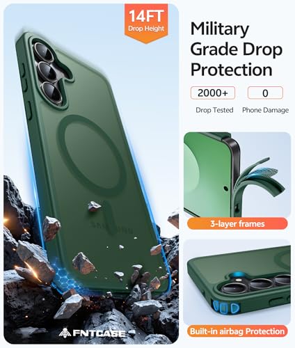 FNTCASE for Samsung Galaxy S25 FE Case: Magnetic Translucent Matte Military Grade Drop Proof Protection Cell Phone Cover - Slim Rugged Durable Shockproof Protective S25Fe Cases (Green-6.7 inch) - 9
