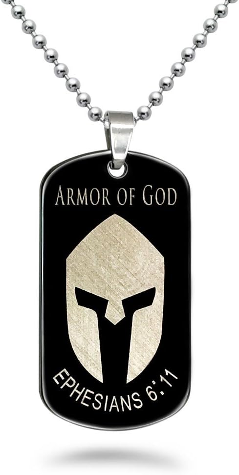 Stainless Steel Dog Tag Necklace, Armor of God Ephesians 6:11 Bible Verse, Stainless Steel Chain SSN423
