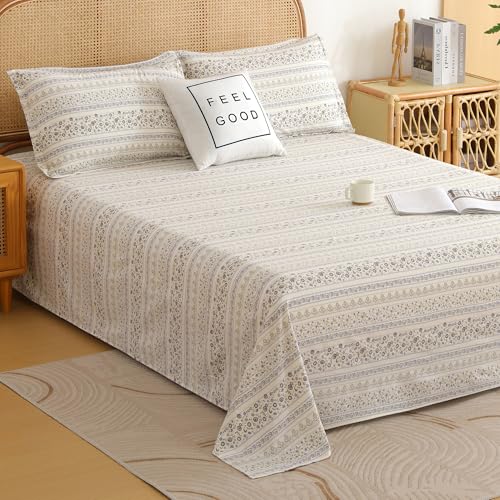 Image of Story@Home King Size Bedsheet | Air Cotton Flatsheet King Size with Two Pillow Covers| 240 TC | Super Soft Bed Sheet for King Size Bed | Floral Design (270 x 250 cm, White & Blue)