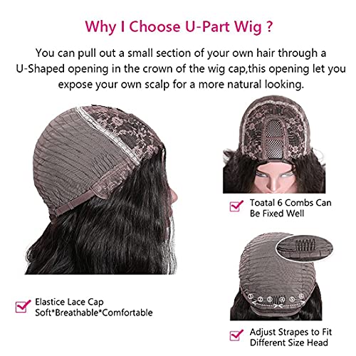 Image of Beauty Forever Body Wave U Part Human Hair Wig 150% Density 10A Grade,Brazilian Human Hair Glueless Full Head Clip in Half Wig Free Part Natural Color 16 Inch