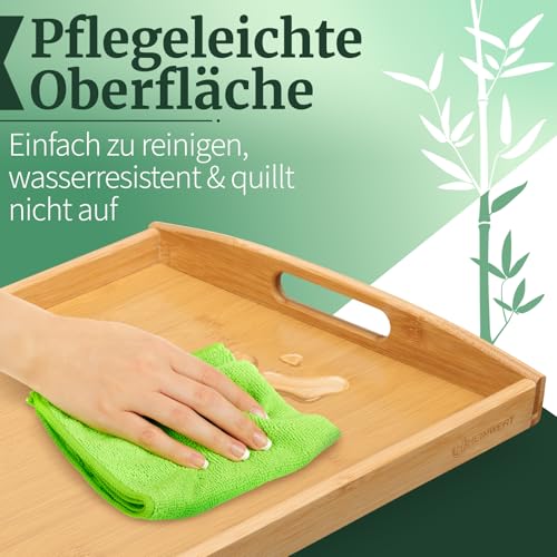 HEIMWERT Tablett Serviertablett Bambus Holz - besonders stabiles und leichtes Holztablett mit Griff - rechteckig Tablett Holz Serviertablett groß Serving Tray Küchen Deko Servierplatte (Natur) – Bild 5