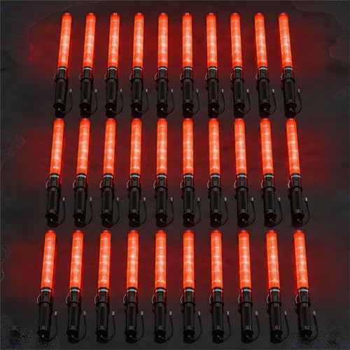 Image of E-riding 30 Pack Traffic Wand, 21 Inch Traffic Control Wand with 3 Flashing Modes & Side Clip, LED Safety Baton for Traffic Control, Parking, Aircraft, Car Directing