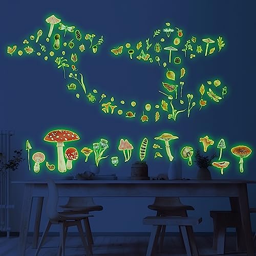 Glow In The Dark Mushroom Wall Decals Watercolor Woodland Mushroom Stickers For Ceiling Aesthetic Colorful Mushroom Decor Fall Leaf Baby Kids Girls Bedroom Nursery Decorations #TOP1