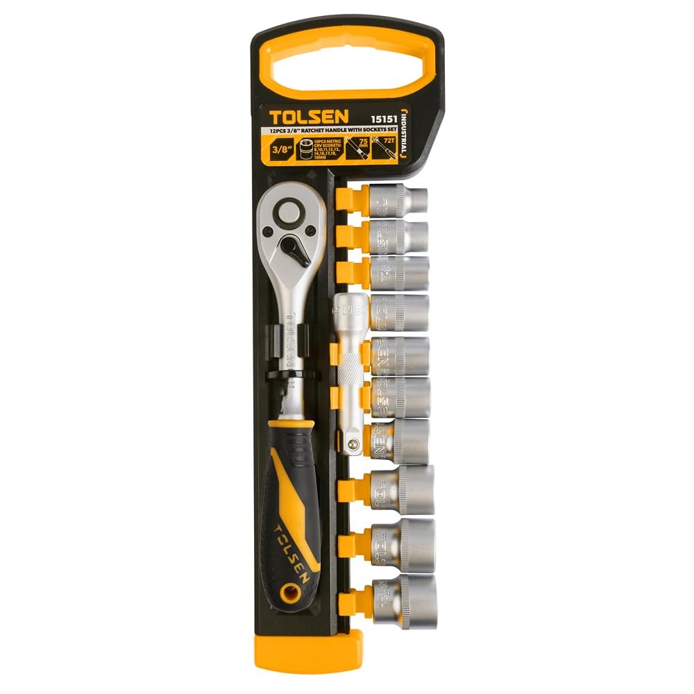 12Pcs 3/8"" Ratchet Handle With Sockets Set (Industrial),15151