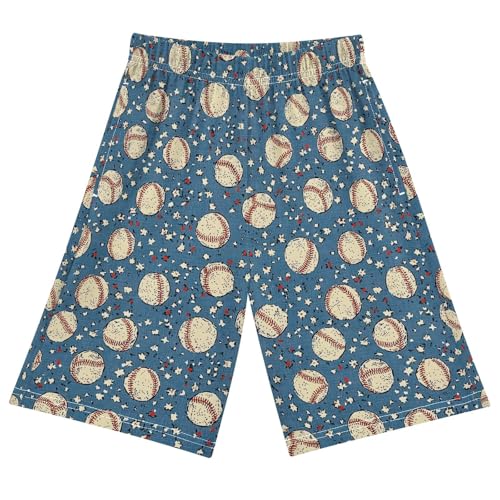 ALAZA Blue Baseball Star Retro Pajama Shorts Sleep Shorts Pant Lounge Pajama Bottoms Elastic Waist with Pockets