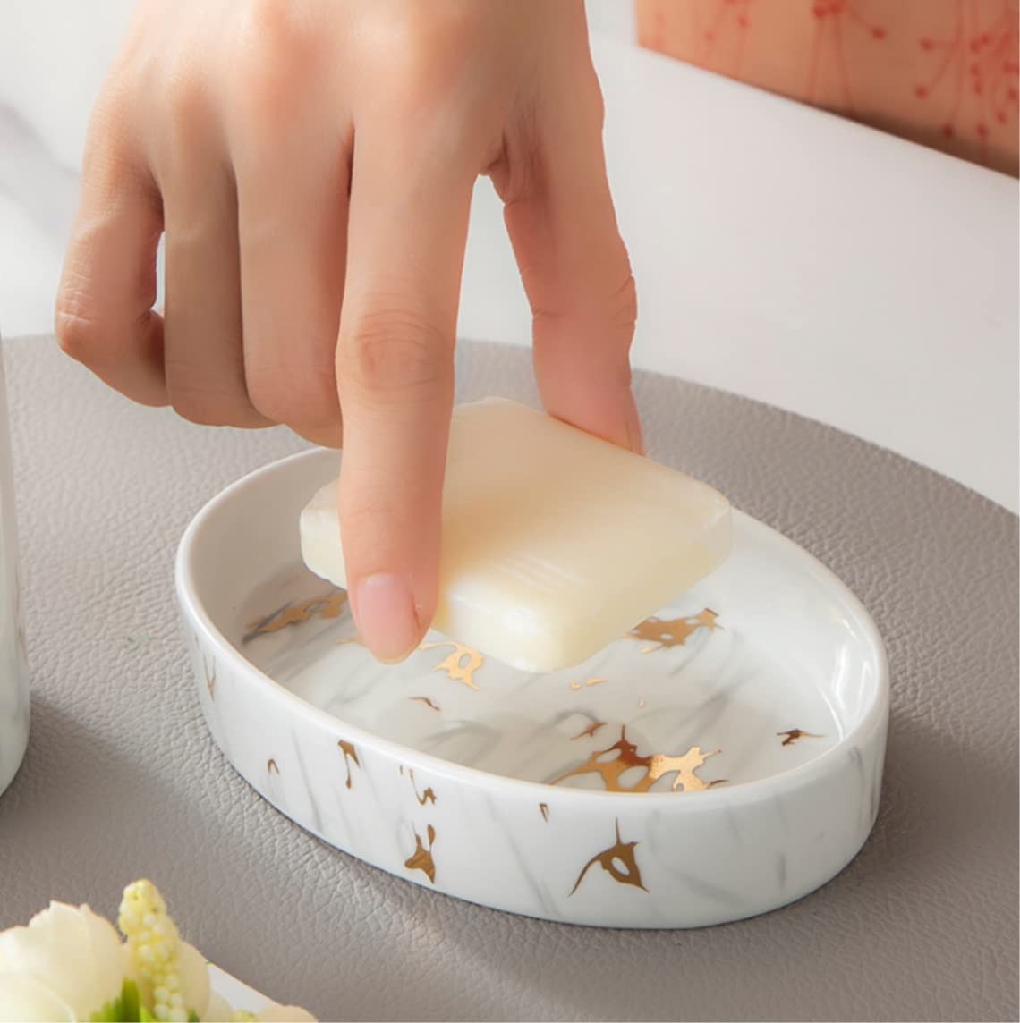Badaccessoires, Bad Accessoires Set Marmor Keramik Set 4 TLG. Waschset Kreativ Keramik Sanitärartikel Seifenspender Badezimmer Set