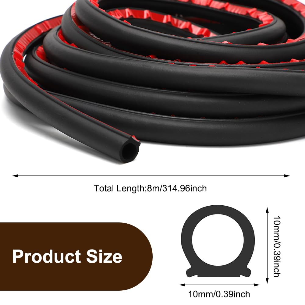 Junta de goma autoadhesiva para bordes, 1 unidad, 8 m, EPDM, junta de goma autoadhesiva, 10 x 10 mm, en forma de D, universal, para la mayoría de los coches