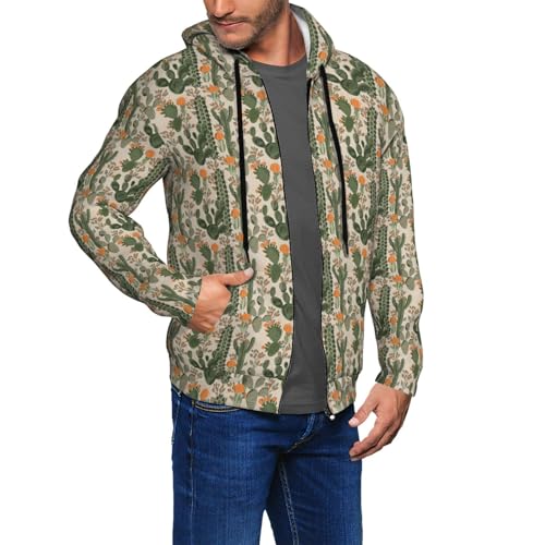 Sweat à capuche imprimé cactus vert homme - Veste outdoor de sport et voyage