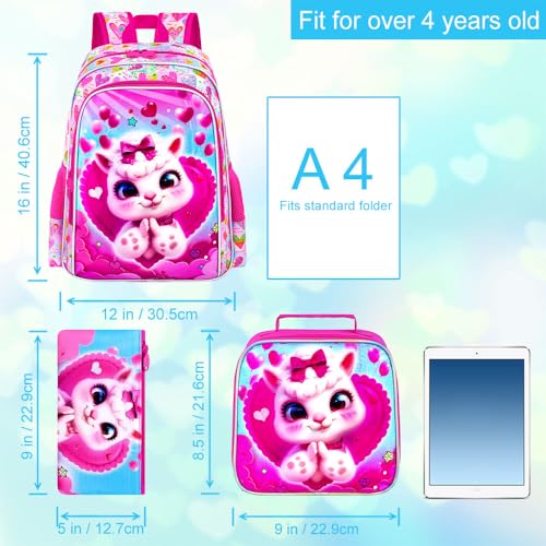 Image of 16 inch Backpack for Girls Boys 4-8, 3Pcs Kids Bookbag Set with Lunch Box, School Bag for Preschool Kindergarten