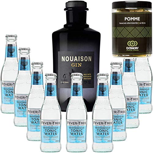 Paquete Gintonic - Gin conjunto de fruta 9 del árbol de fiebre Mediterránea del Agua - (70cl 20cl + 9 *) + 60 rodajas de manzana deshidratada de Pot