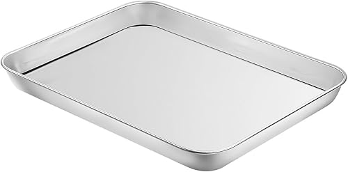Miniatura 2 de Juego de 4 bandejas para hornear y galletas, de acero inoxidable, compactas, para horno y tostadora, profesional, tamaño 10.23 x 8.26 x 1 pulgada,