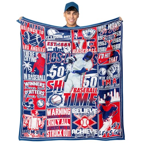 KLFELK Baseball Blanket, Baseball Gifts for Men, Fans Coach Gifts Blue Team Color Sports Stuff 60